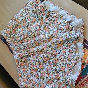 Target floral print linen shorts with ruffle leg openings